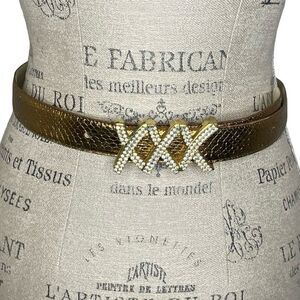 Vintage Metallic Gold Belt With Crystal XXX Buckle